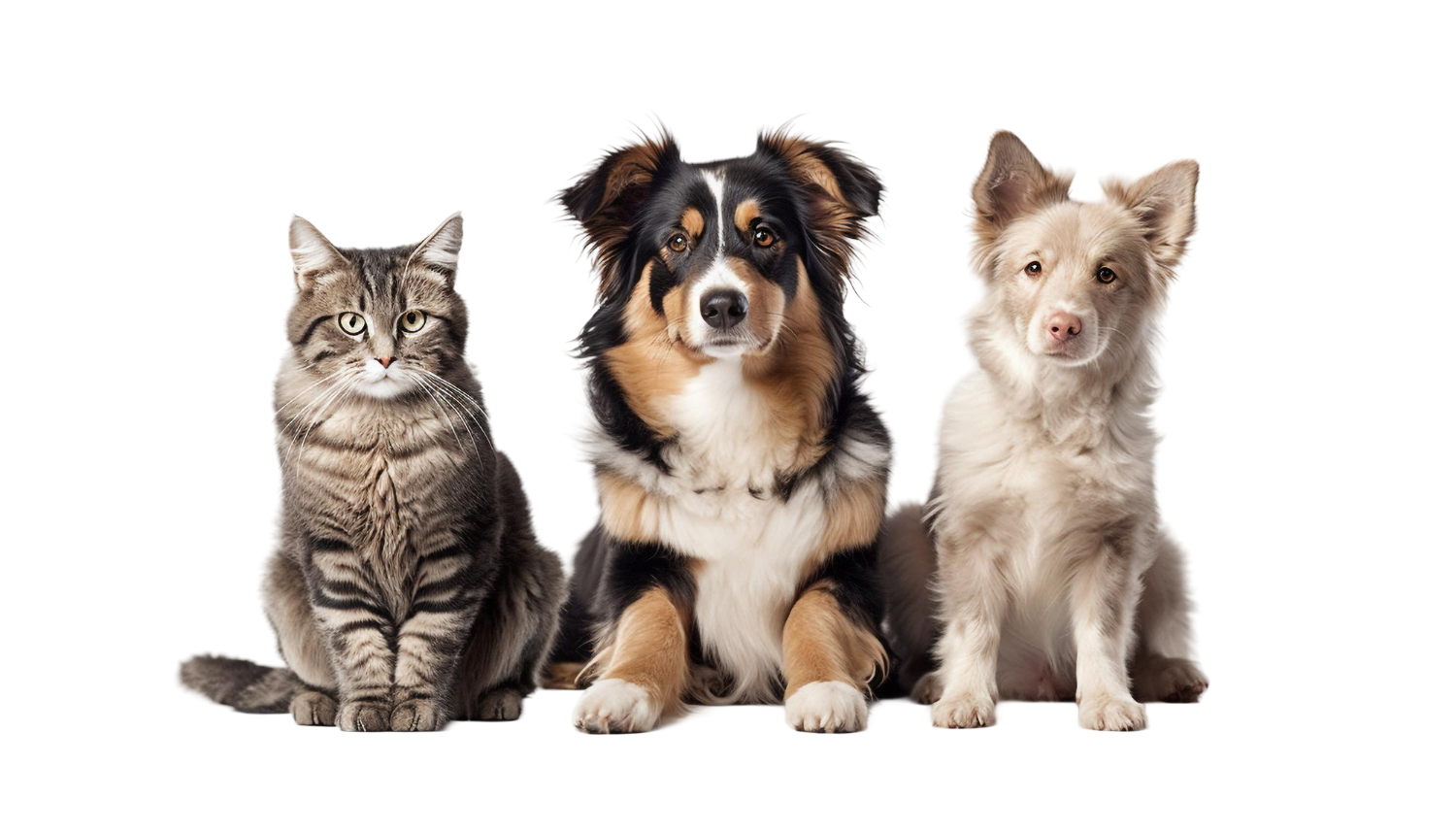 A cat, a dog and a puppy